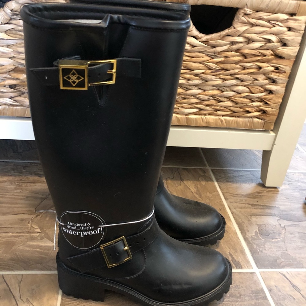 Black biker style rain boots